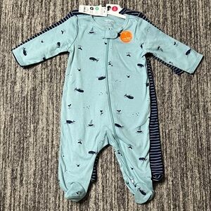 Carter's Aqua Whale Pattern Footie Set 2 Pieces Size 6M